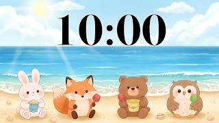 10 Minute Beach Timer | Cute Animals | Ukulele Music for Focus, Study, & Classrooms