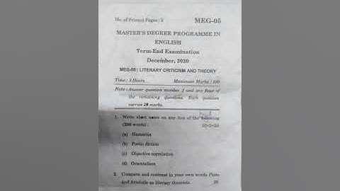 IGNOU MEG-05 Literary criticism and theory question paper June 2021
