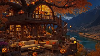 Cozy Autumn Rain Jazz Vibes 🍂 Warm Halloween Evening Ambience for Work, Study & Relax