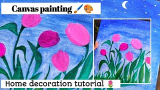 Tulip flower 🌷 Canvas painting 🎨🖌️#homedecor #tutorial #tulips #artworks