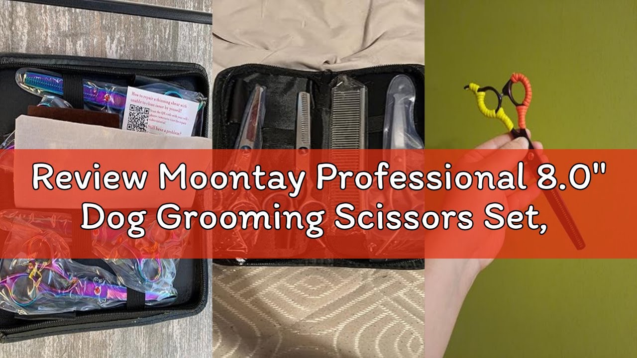 Review Moontay Professional 8.0" Dog Grooming Scissors Set, 4-pieces Straight, Upward Curved, Downwa