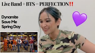 BTS - Dynamite, Save Me, Spring Day (Live Band) | REACTION!!!