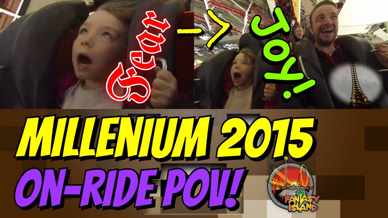 Millenium Fanatsy Island 7Yr old 1st Upside-Down Roller Coaster! (RIDER POV: MILLENNIUM ...