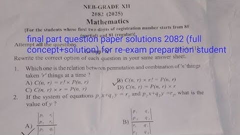 Class 12 Basic math question paper solutions 2082 final part  (full concept+solution)  for re-exam 