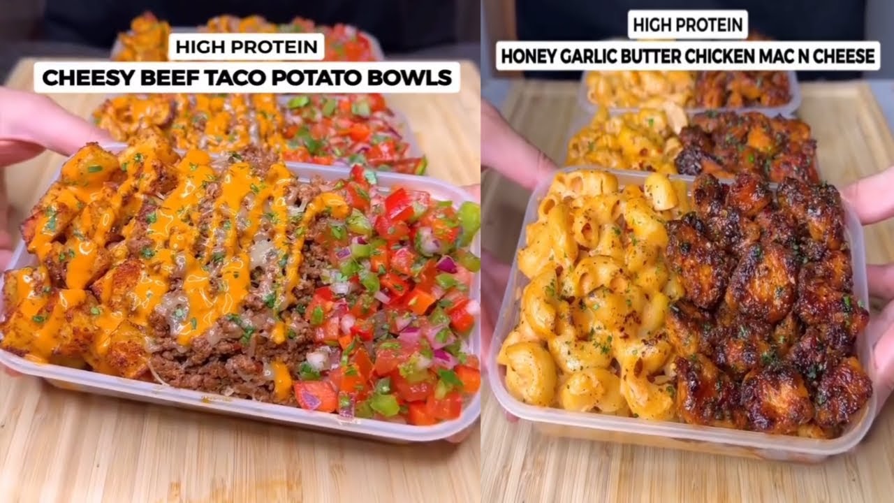 How to Make High Protein Honey Garlic Butter Chicken MAC N Cheese | Garlic Steak Pasta| Patato Bowls