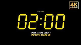 2 Minute Timer ⏱️ | Loud Alarm at End 🔔 | 4K 