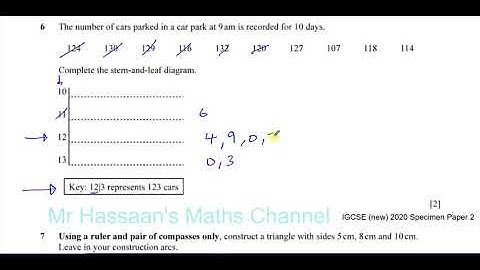 0580/02/SP/20 (IGCSE) 2020 Specimen Paper 2 Q6 Stem & Leaf Diagrams