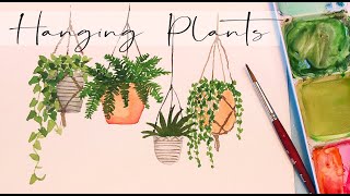 hanging plants plant painting watercolor fern potted tutorial