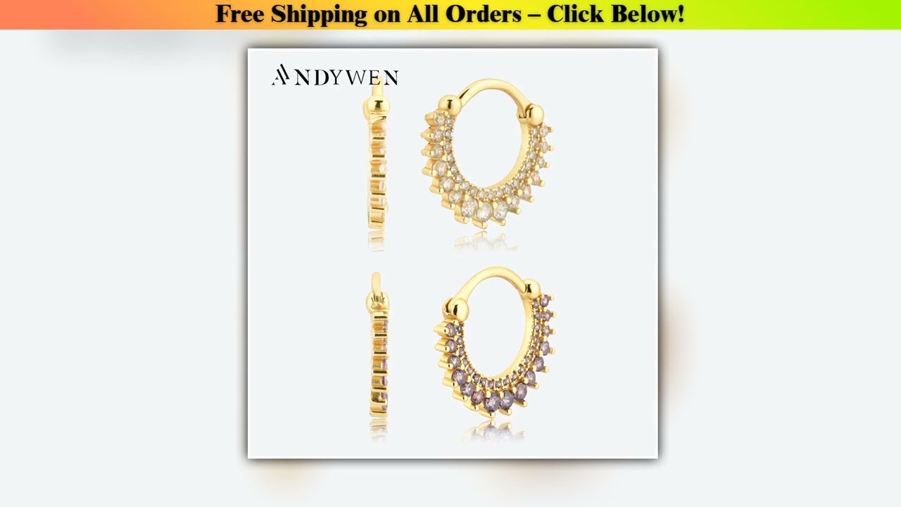 ANDYWEN 925 Sterling Silver Gold Clear Zircon CZ Hoops Luxury Women Crystal Piercing Circle Round P