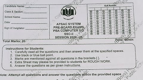PBA PAPER Computer Science class 10th PREBOARD EXAM 2025 || APSACS PBA PAPERS