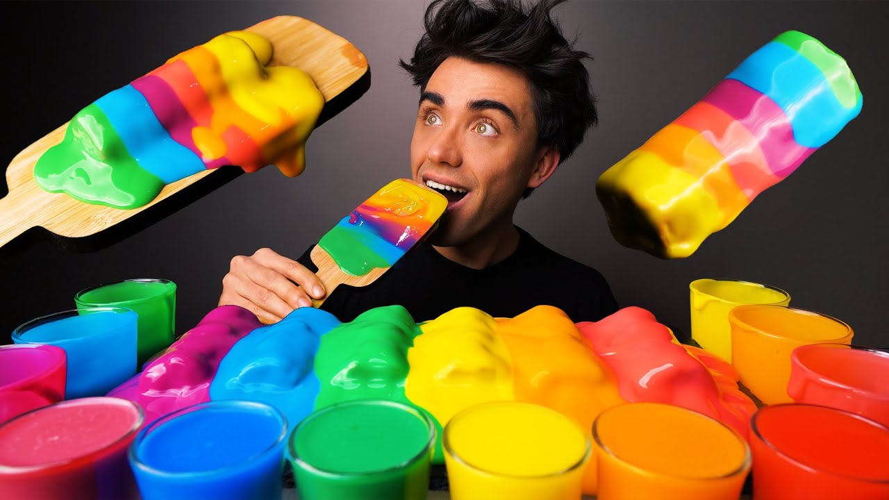 ASMR RAINBOW CANDY ICE CREAM BARS, SNICKERS CHOCOLATE RAINBOW MOUSSE