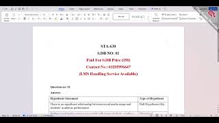STA630 GDB No 01 Solution 2026 Solution BY Virtual Assign Lab