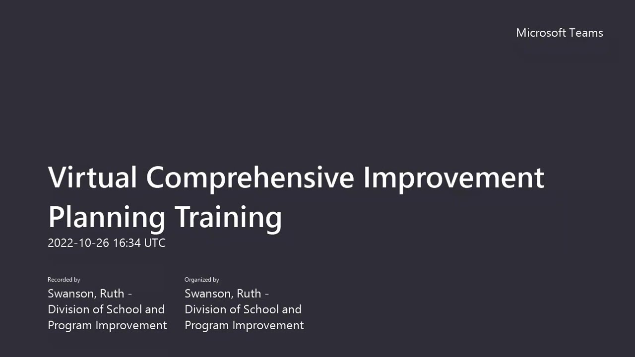 Virtual Comprehensive Improvement Planning Training October 26, 2022 ...