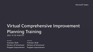 Virtual Comprehensive Improvement Planning Training October 26, 2022