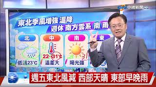 【立綱氣象報報】今晚東北風增強 中部以北氣溫略降│中視晚間氣象 20260908