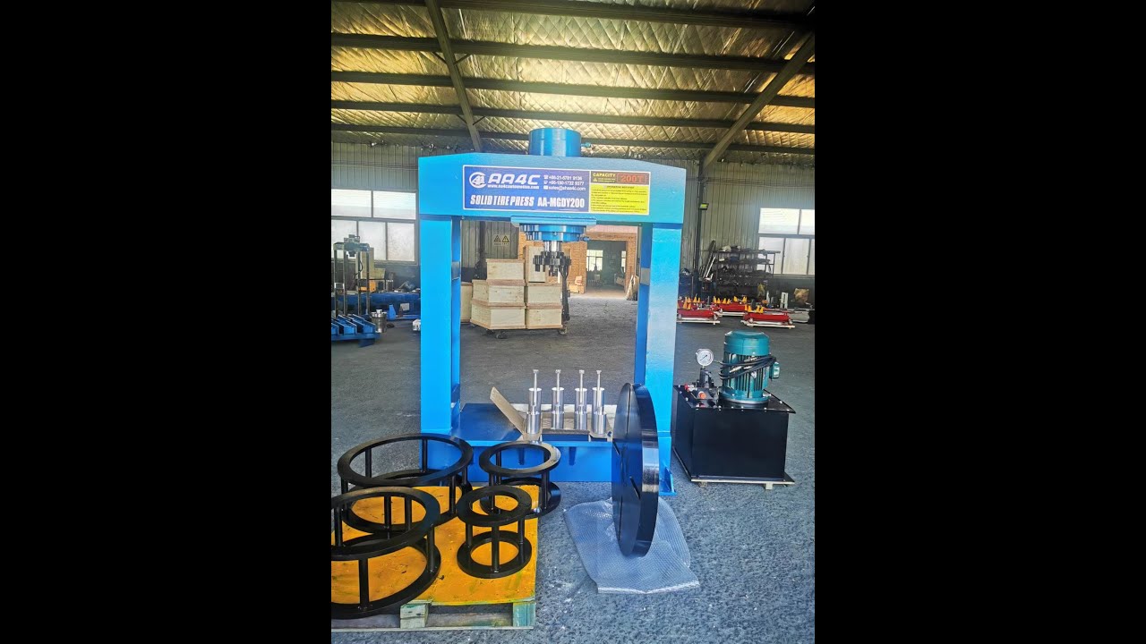 How to operate the AA4C solid tire press forklift tire demounting ...