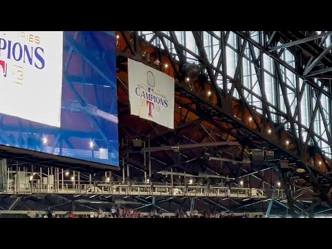 Texas Rangers unveil World Series banner at Globe Life Field