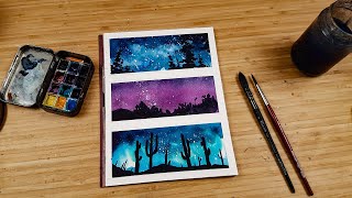 Simple watercolor painting ideas for beginners - watercolor galaxy bookmarks