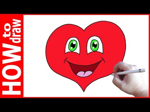How to draw Cute Heart Smiley Face, Как нарисовать сердечко