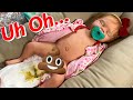 Silicone baby doll morning routine  poopy diaper change  outing