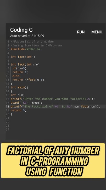 Factorial of any Number Using function in C-Programming #factorial # ...