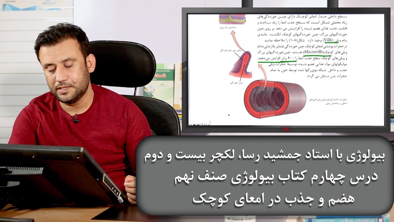 بیولوژی با استاد جمشید رسا، لکچر بیست و دوم، درس چهارم کتاب بیولوژی صنف نهم: هضم و جذب در امعای کوچک