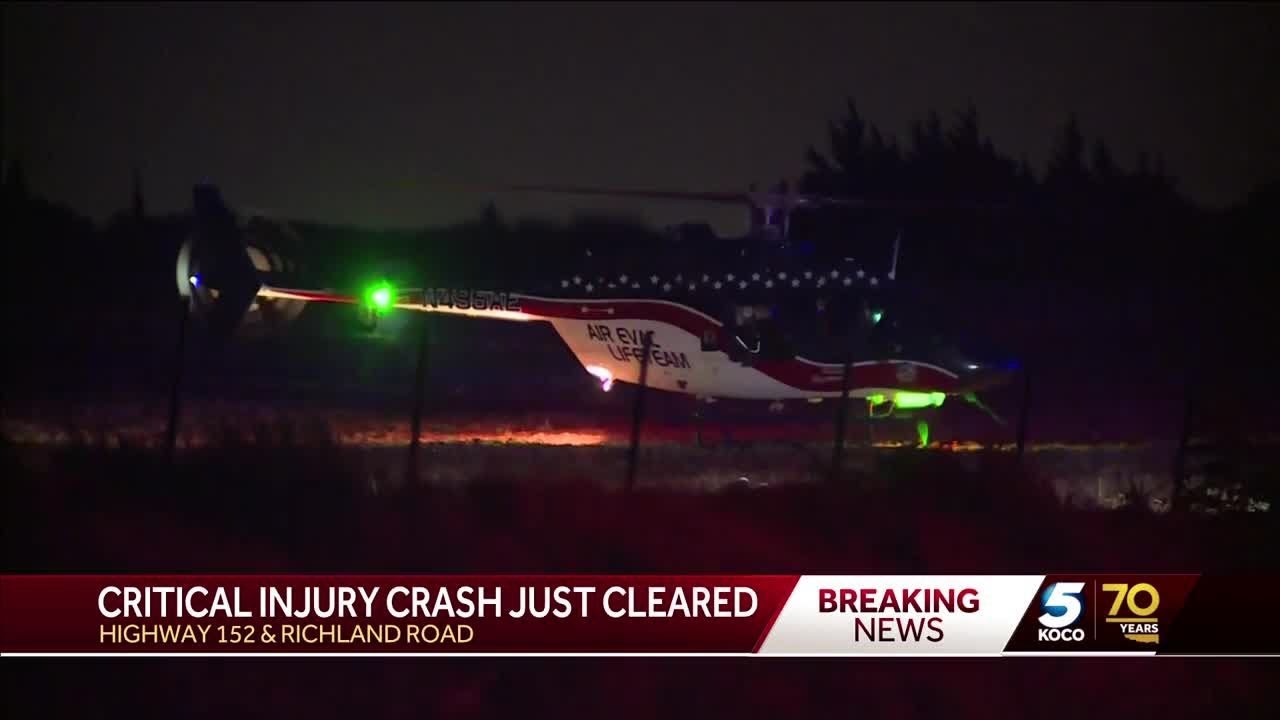 Person taken to hospital in critical condition after crash near Mustang ...