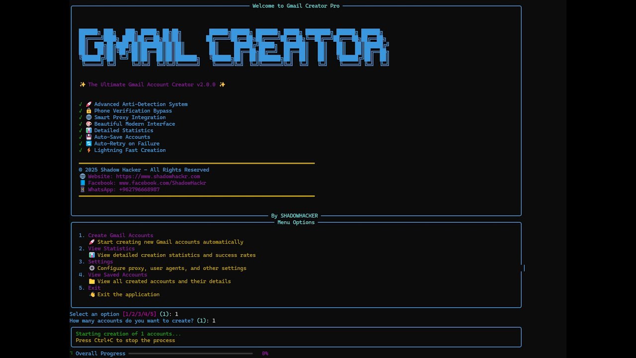 برنامج انشاء أميلات جيميل بعدد لا نهائي | Gmail Creator Pro