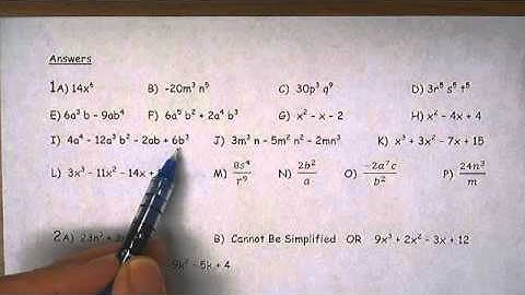 Algebra 1 Unit 7 Review Answer Key 1 A - 1 P