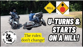 Motorcycle U-turns And Starts & Stops On A Hill - MUST WATCH!