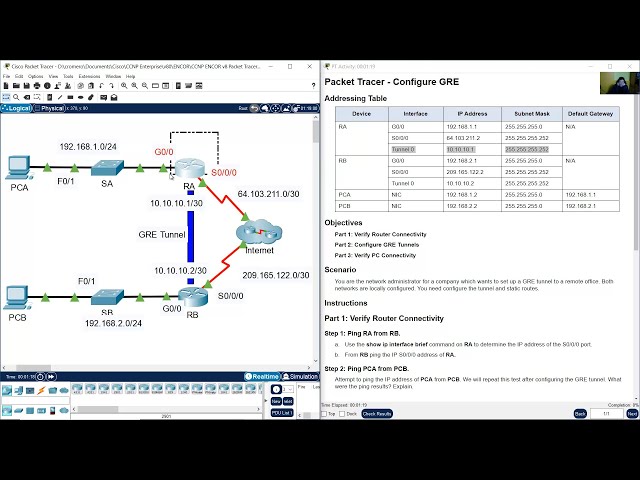 16.2.1 Packet Tracer - Configure GRE class=