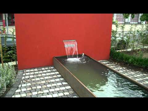 Corten-Wasserbecken mit Wasserfall - YouTube