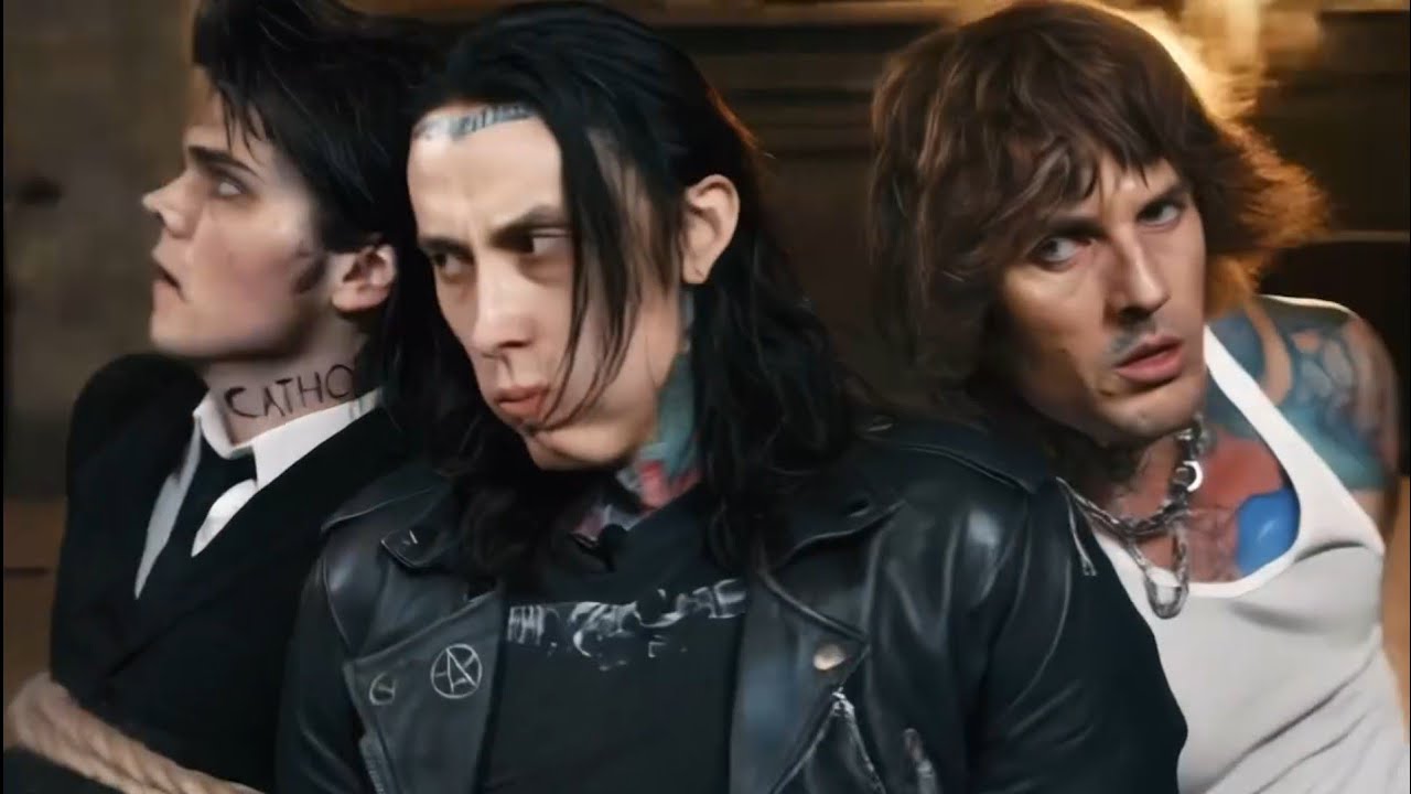 Ronnie Radke, Gerard Way & Oli Sykes in AI created action movie w album covers (@ilor_elmaleh)