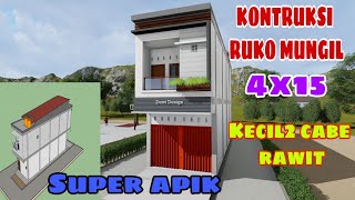 Desain Konstruksi ruko mungil 4x15 2 lantai, Cantik banget Desain Konstruksi ruko mungil 4x15 2 lantai, Cantik banget