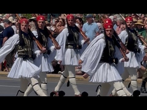 Athens, Greece Proud Evzones or Greek presidential Soldiers in their Changing the Guard ceremony