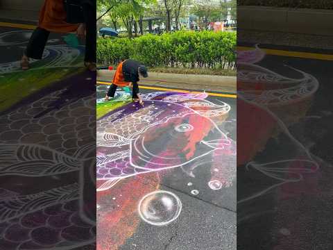 When rain Created art 🌨️🐠😲 | Rangoli in South Korea Street Art Festival