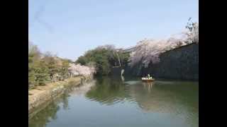 姫路城の堀を動く手漕ぎ舟