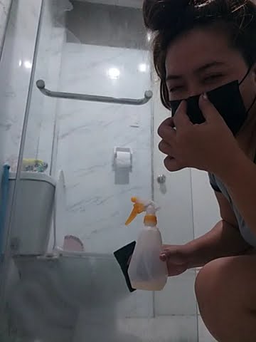 cleaning the bathroom glass!
