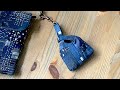藍古布はぎれでミニポーチを作りました☺︎ パッチワーク 刺し子 着物リメイク mini Japanese Knot Bag kimono boro Easy DIY｜ 時。