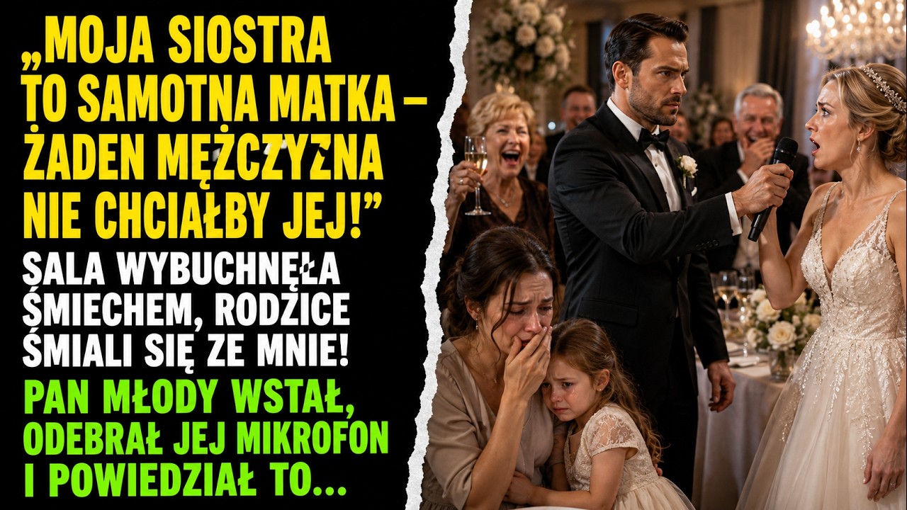 Stałam przy stoliku numer 28, blisko drzwi do kuchni, kiedy moja siostra, panna młoda, uniosła kieliszek i spojrzała prosto na mnie. „Moja starsza siostra jest samotną matką” – powiedziała przez...