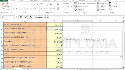 Use the COUPDAYSNC function to calculate the days from the settlement date to the next coupon date