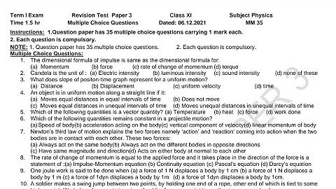 PSEB Revision Test Paper 3 | Physics | Class 11 | 06/12/21 | Scholar Tutorial