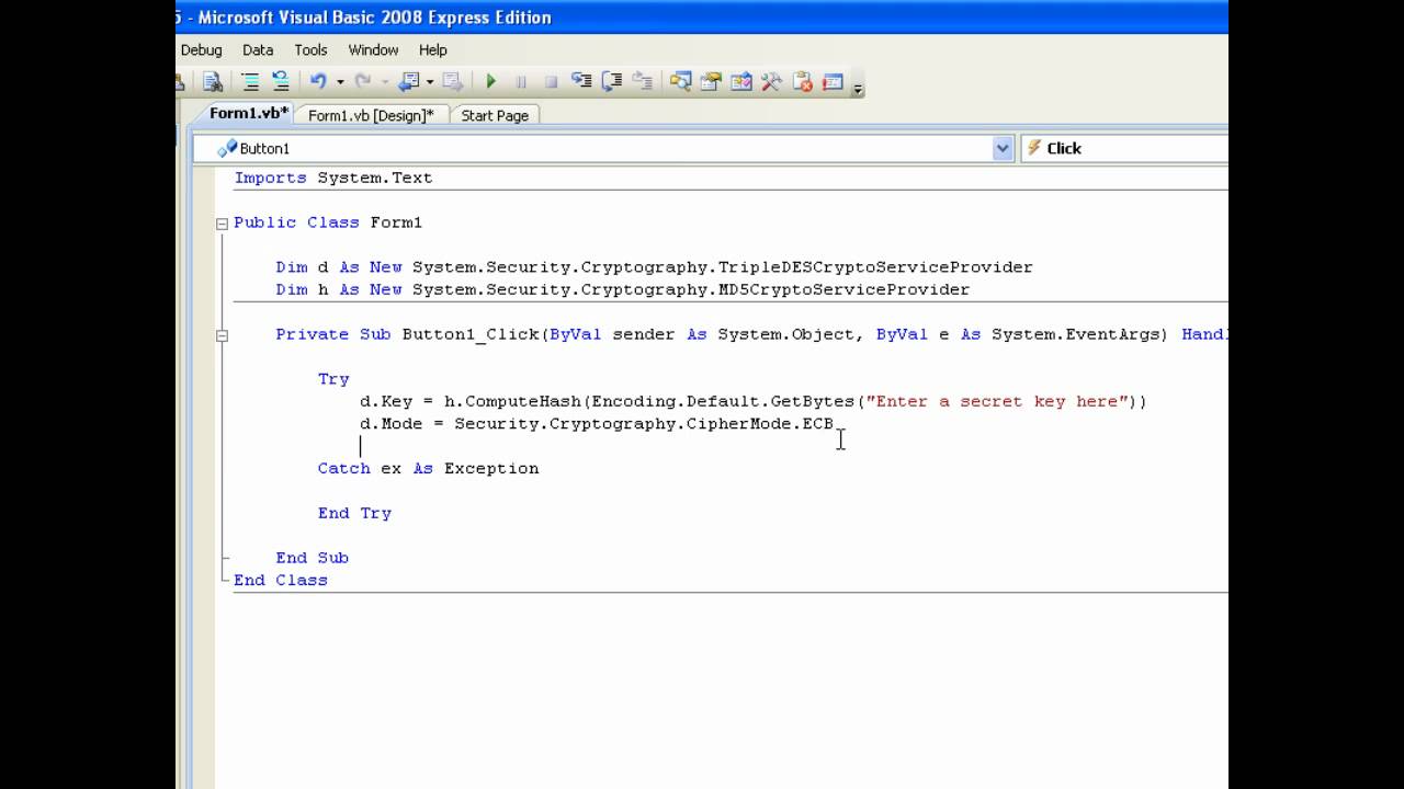 Vb 2008 convert text to cryptographic md5 youtube