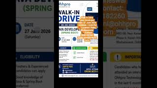 Ohhpro Technologies Walk-in Drive 2026 | Java Developer (Spring Boot)| 27 June | Bhubaneswar