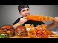 DEEP FRIED Food Mukbang! Fried Burgers, Cheesy Potato Stick, Fish, Onion Rings, Cheese Dip +