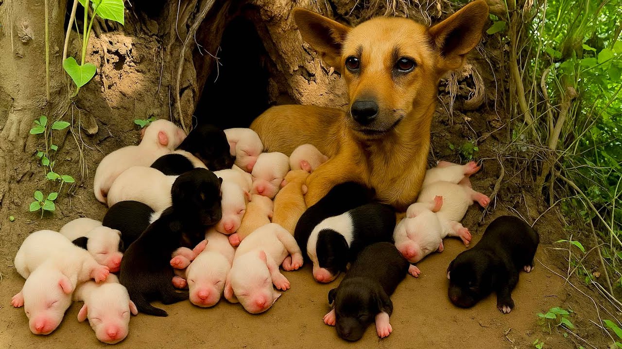 Вау! Мамочка-собака родила милых щенков в моем саду и вырастила их там. 🐶🐕🥰😘❤❤❤