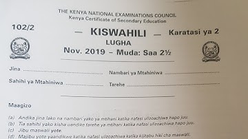 Kcse past papers/ Kcse Kiswahili 2019/ Kiswahili Kcse 2024 prediction