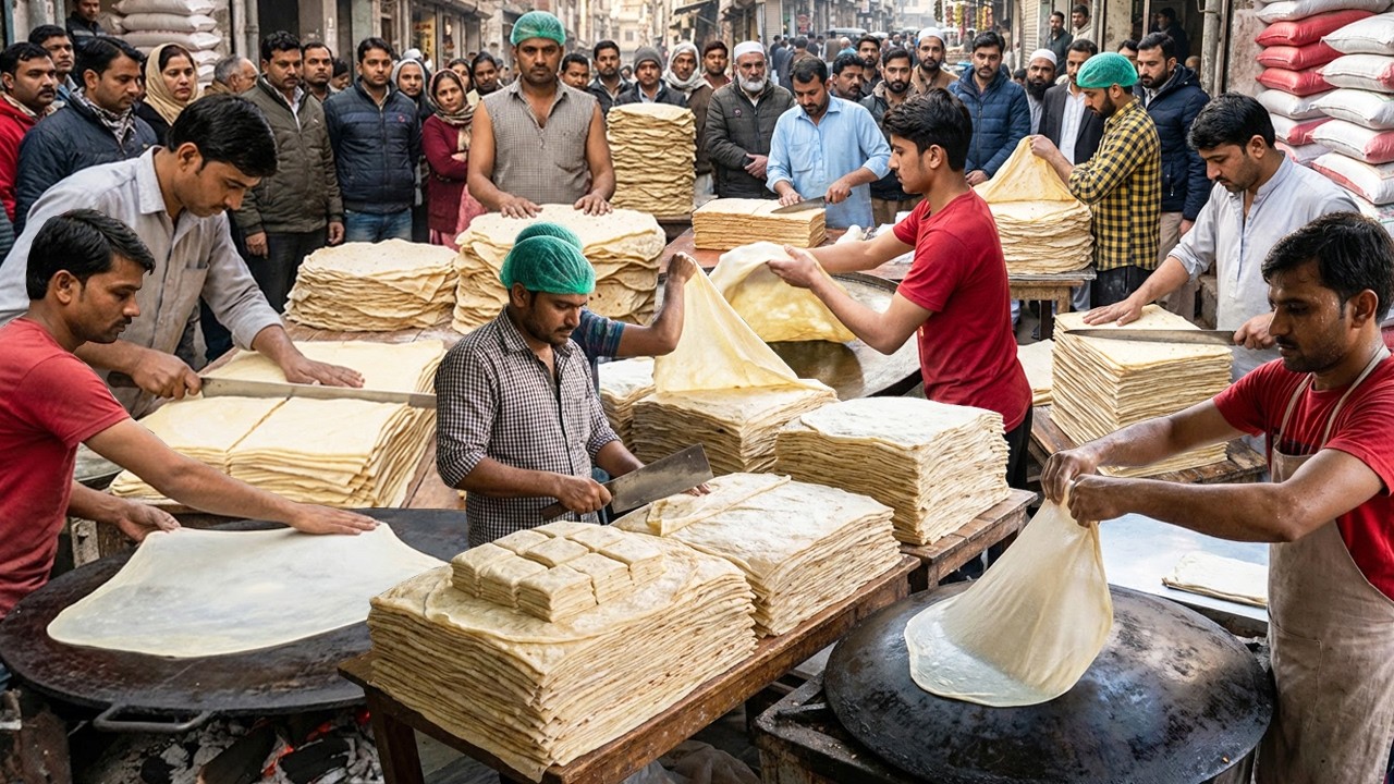 Patla Roti Pakistan BIGGEST Rumali Roti in Pakistan | Giant Manda Roti & Samosa Patti ...