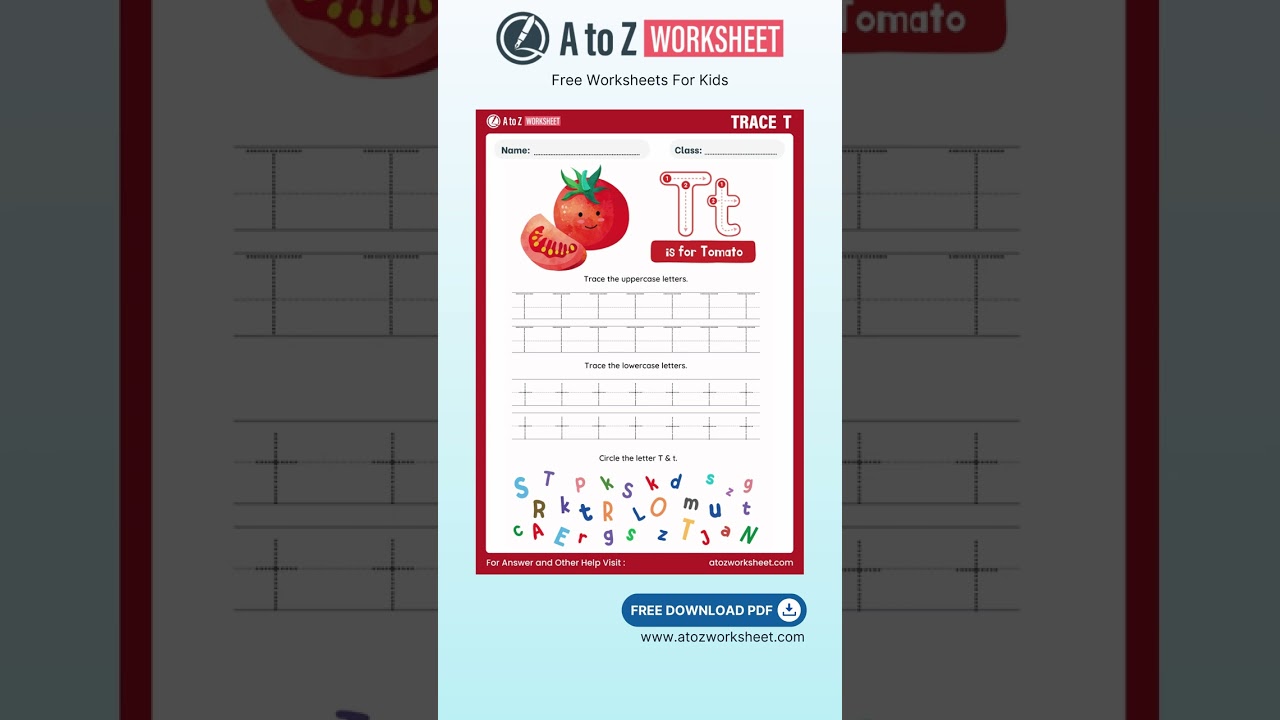 Tracing and Writing Alphabet T Worksheet for Kids – Free A to Z Practice PDF