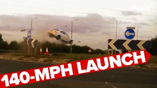 Video shows BMW flying over roundabout, ending 140-mph police chase with arrest